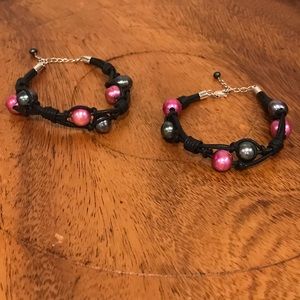 Genuine cultured pearls braided bracelet set